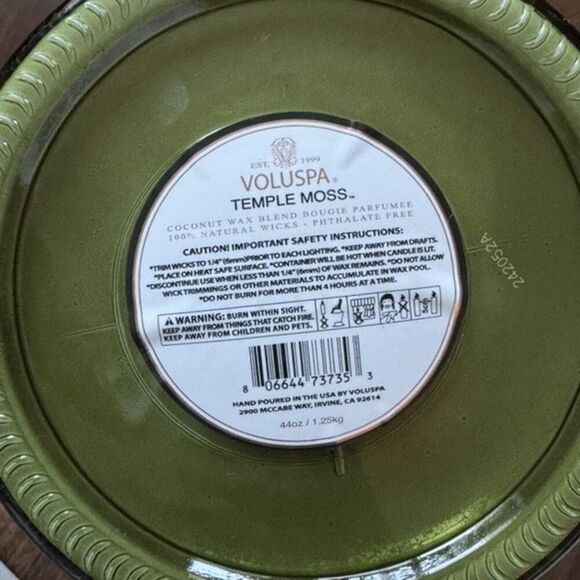 VOLUSPA TEMPLE MOSS.COCONUT WAX BLEND 100% NATURAL WICKS - PHTHALATE FREE 44oz - Picture 2 of 7